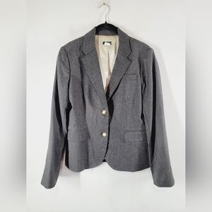 J. Crew Charcoal Wool Blazer with Gold Buttons, Size 8
